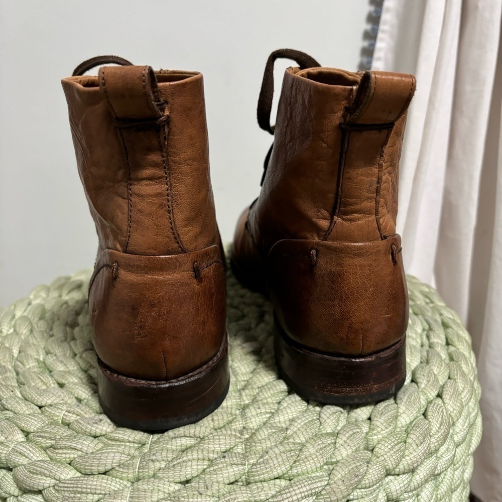 Frye Peyton Lace Up Distressed Brown Cognac Casual Dress Boots - Picture 6 of 9